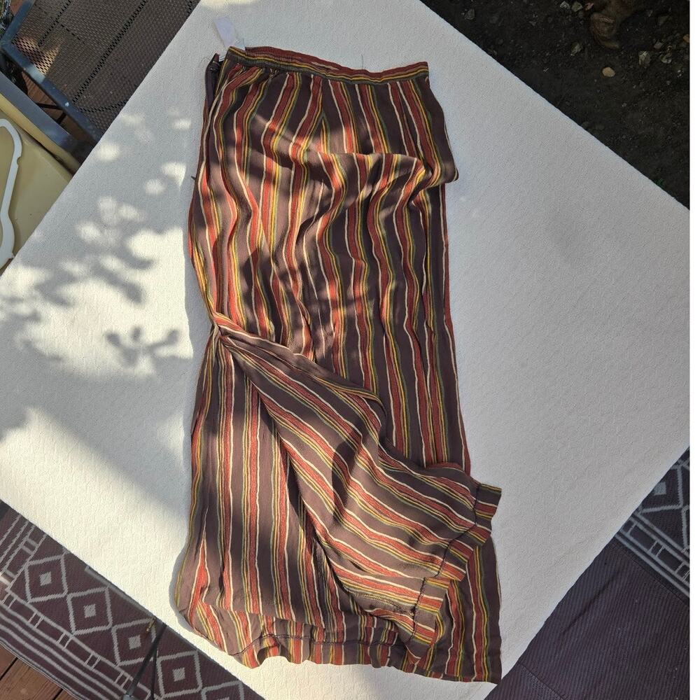 earth tone striped rayon midi skirt small boho ♡